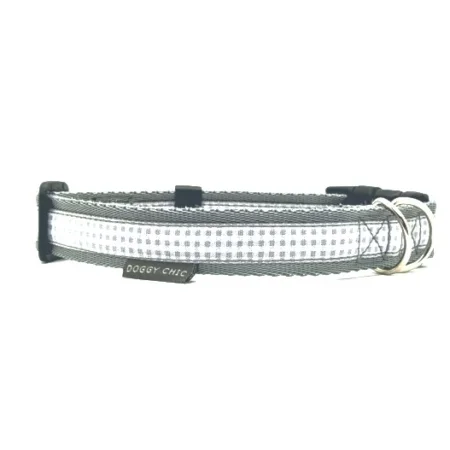 Grey dog collar with gingham ribbon